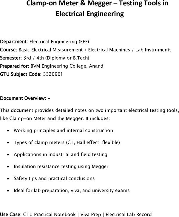 Thumbnail for Clamp-on Meter & Megger – Testing Tools in Electrical Engineering (GTU 3320901)