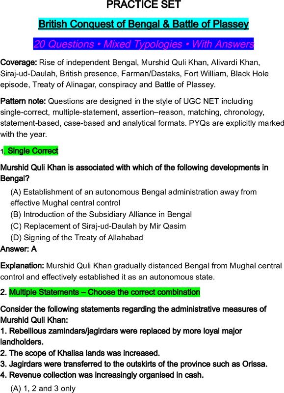 Question bank on Conquest of Bengal