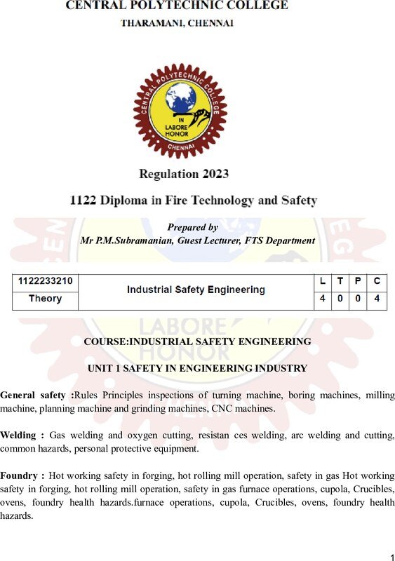 Thumbnail for UNIT 1 SAFETY IN ENGINEERING INDUSTRY