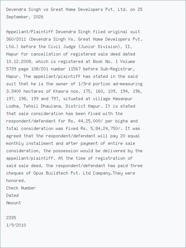 Thumbnail for Devendra Singh vs Great Home Developers Pvt. Ltd. on 25 September, 2026