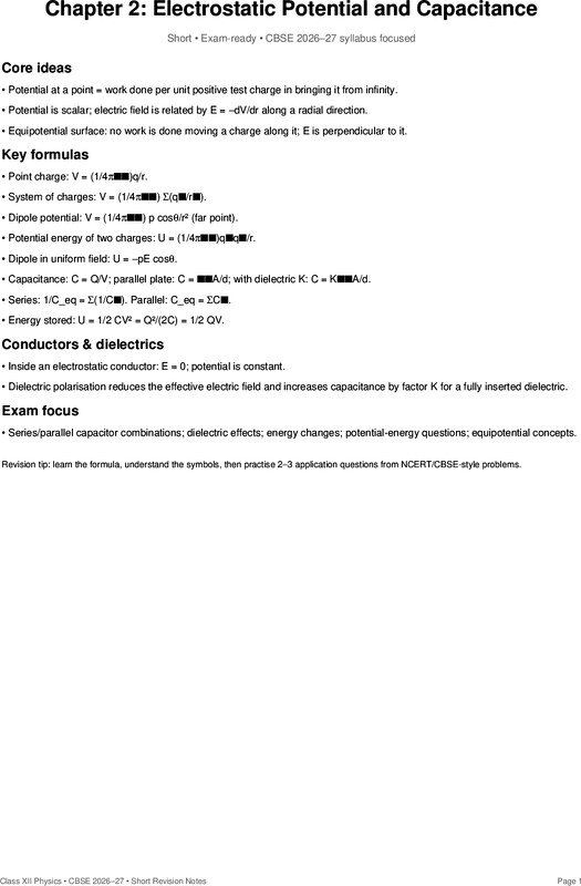 Thumbnail for Electric potential quick revision notes