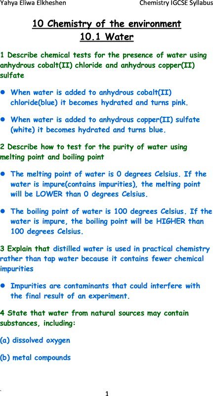 IGCSE Chemistry Summery (10 Chemistry of the environment)