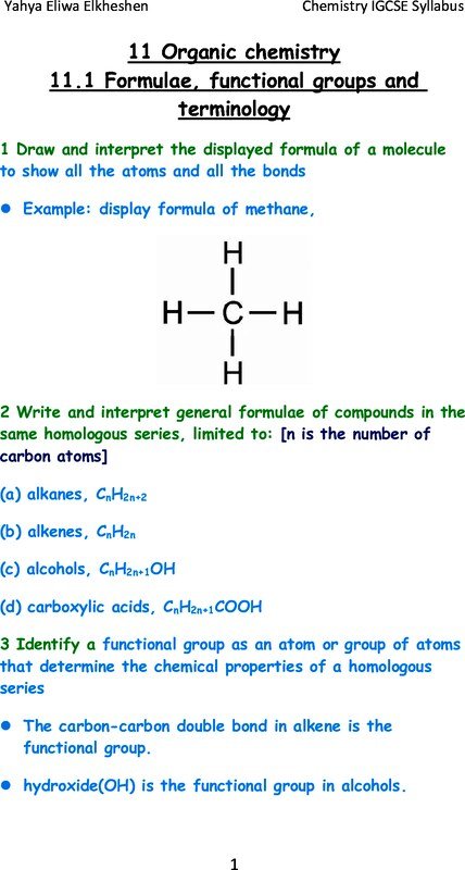 IGCSE Chemistry summery(11 Organic chemistry)