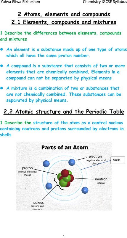 Thumbnail for IGCSE Chemistry Summery(2 Atoms, elements and compounds)