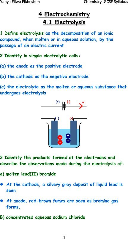 Thumbnail for IGCSE Chemistry summery(4 Electrochemistry)
