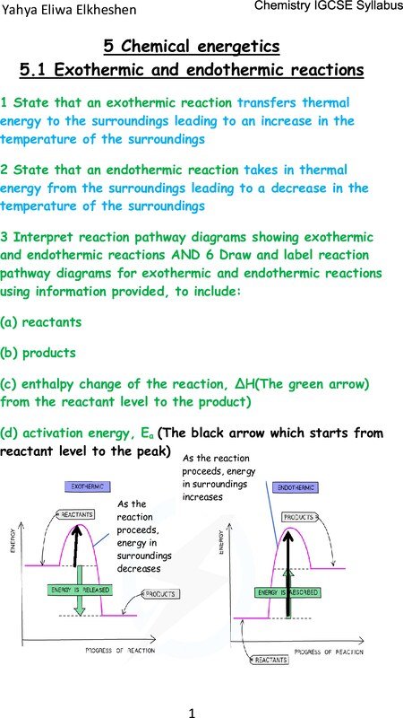 Thumbnail for IGCSE Chemistry summery(5 Chemical energetics)